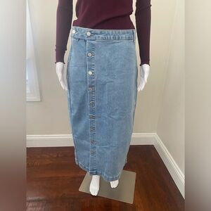 Oat New York Denim Jean MIDI Skirt Size 8 WMNS